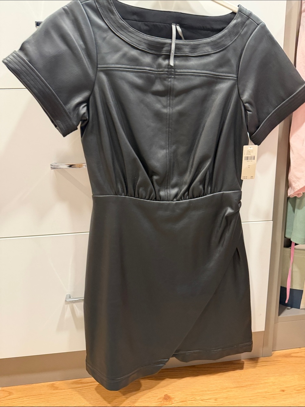 Women's Anthropologie Black Faux Leather Short Sleeve mini Dress